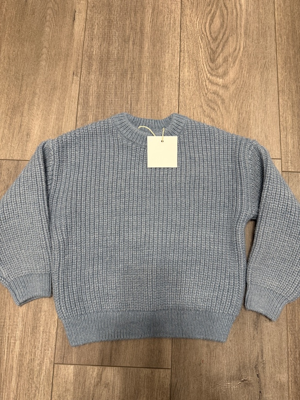 Zara Pale Blue Ribbed Crewneck Sweater